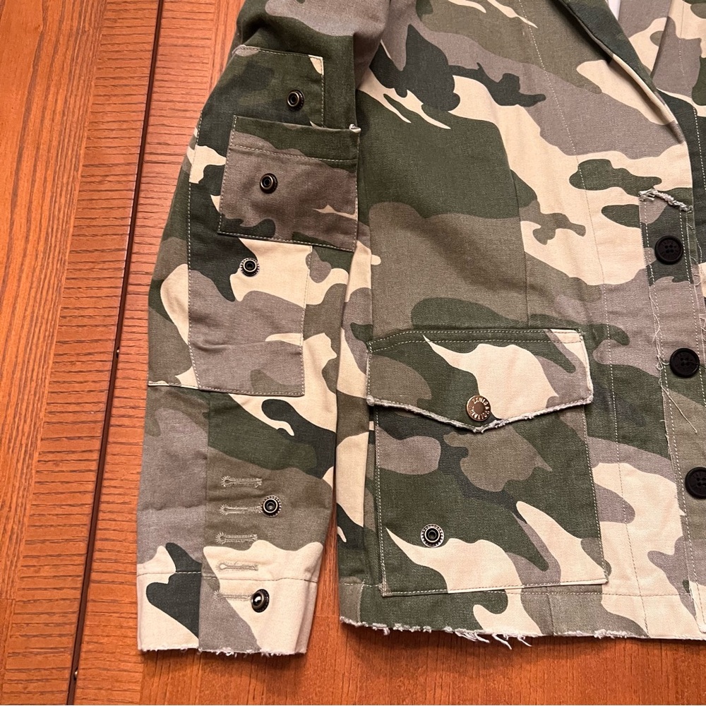 Zadig & Voltaire Virginia Camo Raw-Edge Button-Front Cotton Blazer Jacket‎ Large - Picture 16 of 16